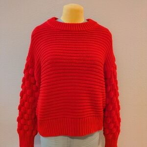 Elodie Red Crew Neck Sweater with Textured Sleeves